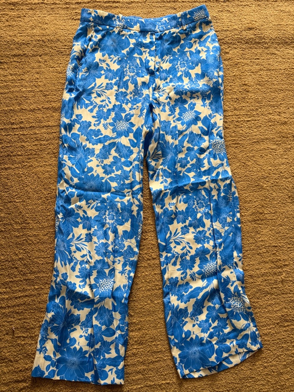 J. Crew Bright Blue Floral linen cupro pants